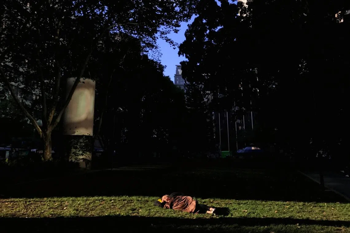 A homeless man sleeps under a blanket in a patch of sunlight at a park in central Sydney, Australia, December 23, 2016.     REUTERS/David Gray/File Photo