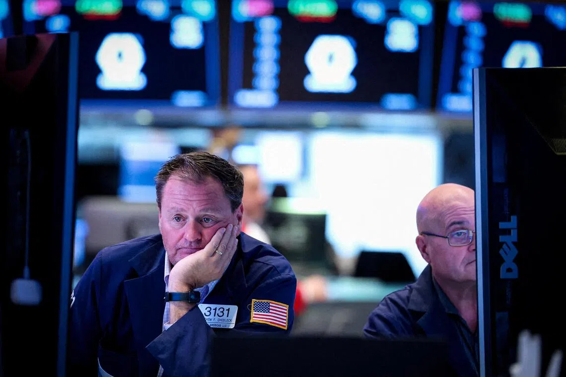 Traders at work on the floor of the New York Stock Exchange in New York City.