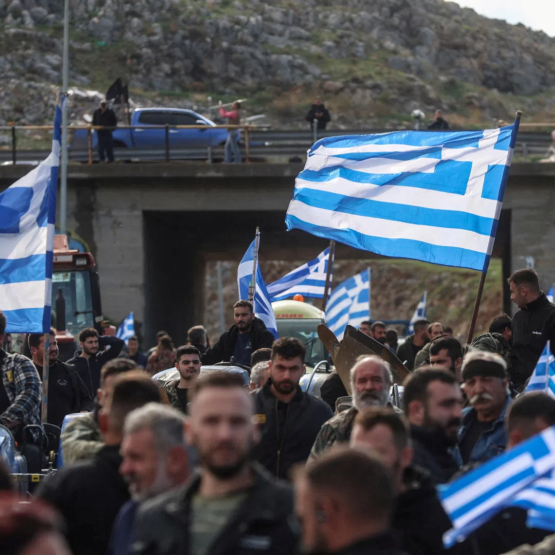 Greek farmers protesting over the delayed payment of European Union subsidies gather near the Heraklion International Airport, in Heraklion, Crete island, Greece, December 8, 2025. REUTERS/Stefanos Rapanis
