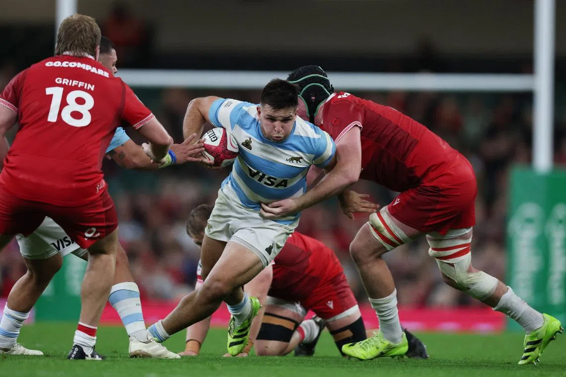 FILE PHOTO: Rugby Union - Autumn Internationals - Wales v Argentina - Principality Stadium, Cardiff, Wales, Britain - November 9, 2025 Argentina's Justo Piccardo in action with Wales' Adam Beard Action Images via Reuters/Paul Childs/File Photo