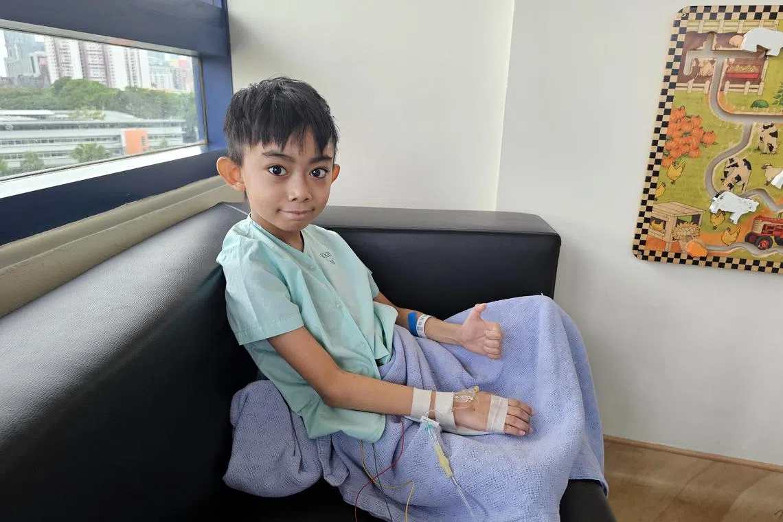 Matt Aeron Semodio, nine, was warded at KK Women's and Children's Hospital on Feb 22 for the third time this year. In early January, he had myocarditis induced by Covid-19 infection. He also suffered a stroke while hospitalised.