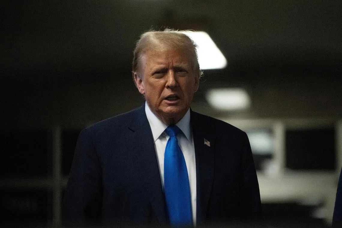 Mr Donald Trump after the first day of opening statements in his trial at Manhattan Criminal Court in New York, on April 22.