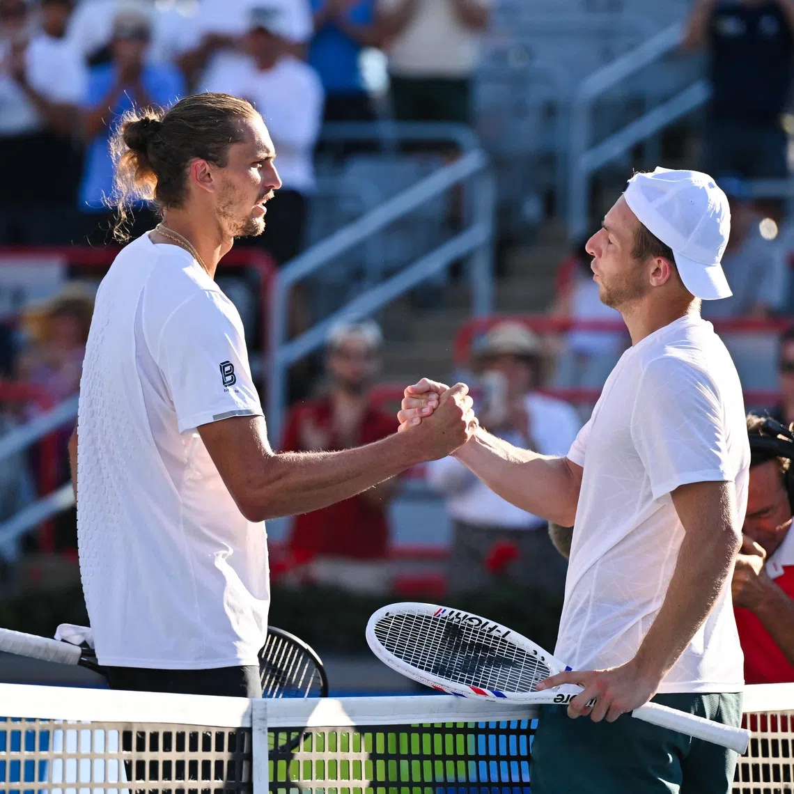 Alexander Zverev (left) was beaten by Tallon Griekspoor in Montreal.
