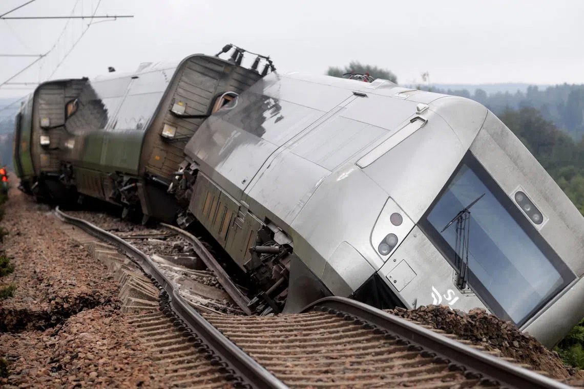 The passenger train was headed to the city of Sundsvall when two of its four cars derailed.