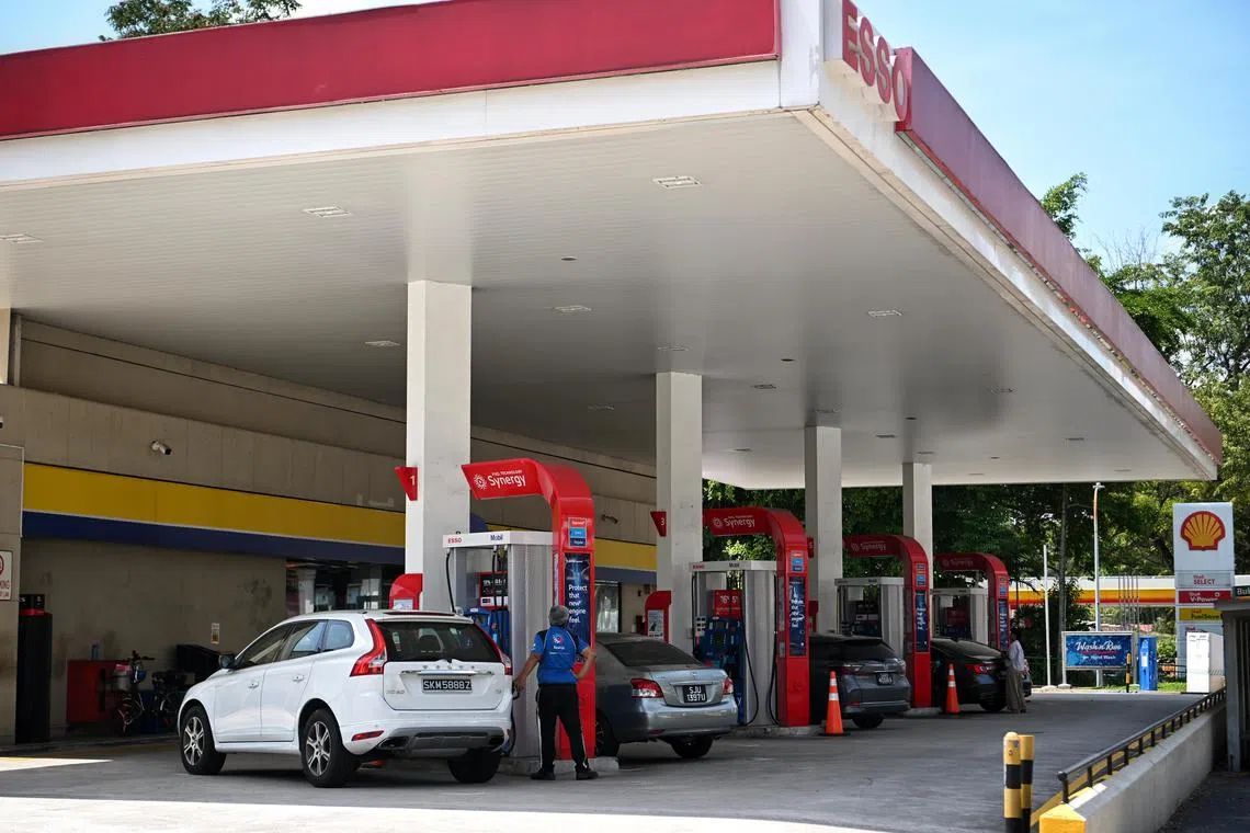 Esso and Shell (far right) petrol stations along Bukit Timah Road on Jan 17, 2023.