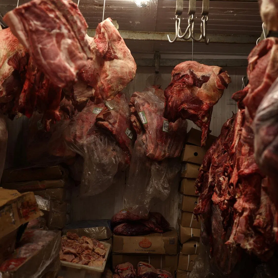 Pieces of meat are stocked inside a refrigerator at a butcher shop in Rio de Janeiro, Brazil July 31, 2025. REUTERS/Pilar Olivares