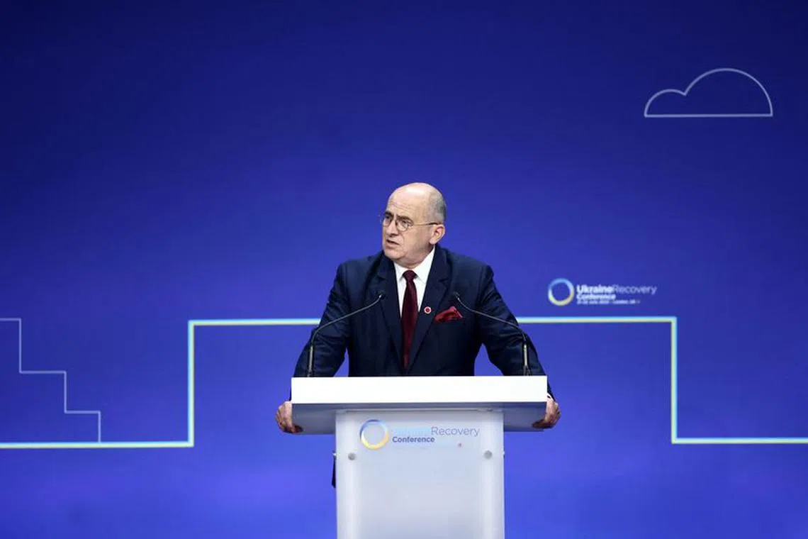 FILE PHOTO-Poland's Foreign Minister Zbigniew Rau addresses the opening session on the first day of the Ukraine Recovery Conference in London, Britain June 21, 2023. Henry Nicholls/Pool via REUTERS/File Photo