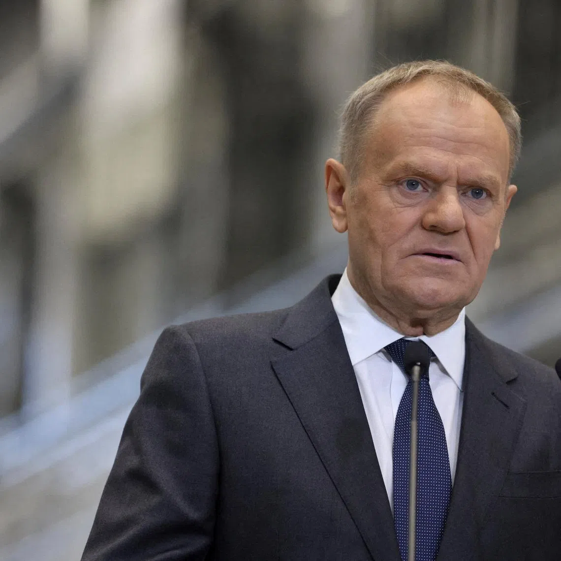 Poland's Prime Minister Donald Tusk holds a press conference during a signing event for the delivery of anti-aircraft systems capable of countering unmanned aerial vehicles in Kobylka, Poland, January 30, 2026. REUTERS/Kuba Stezycki