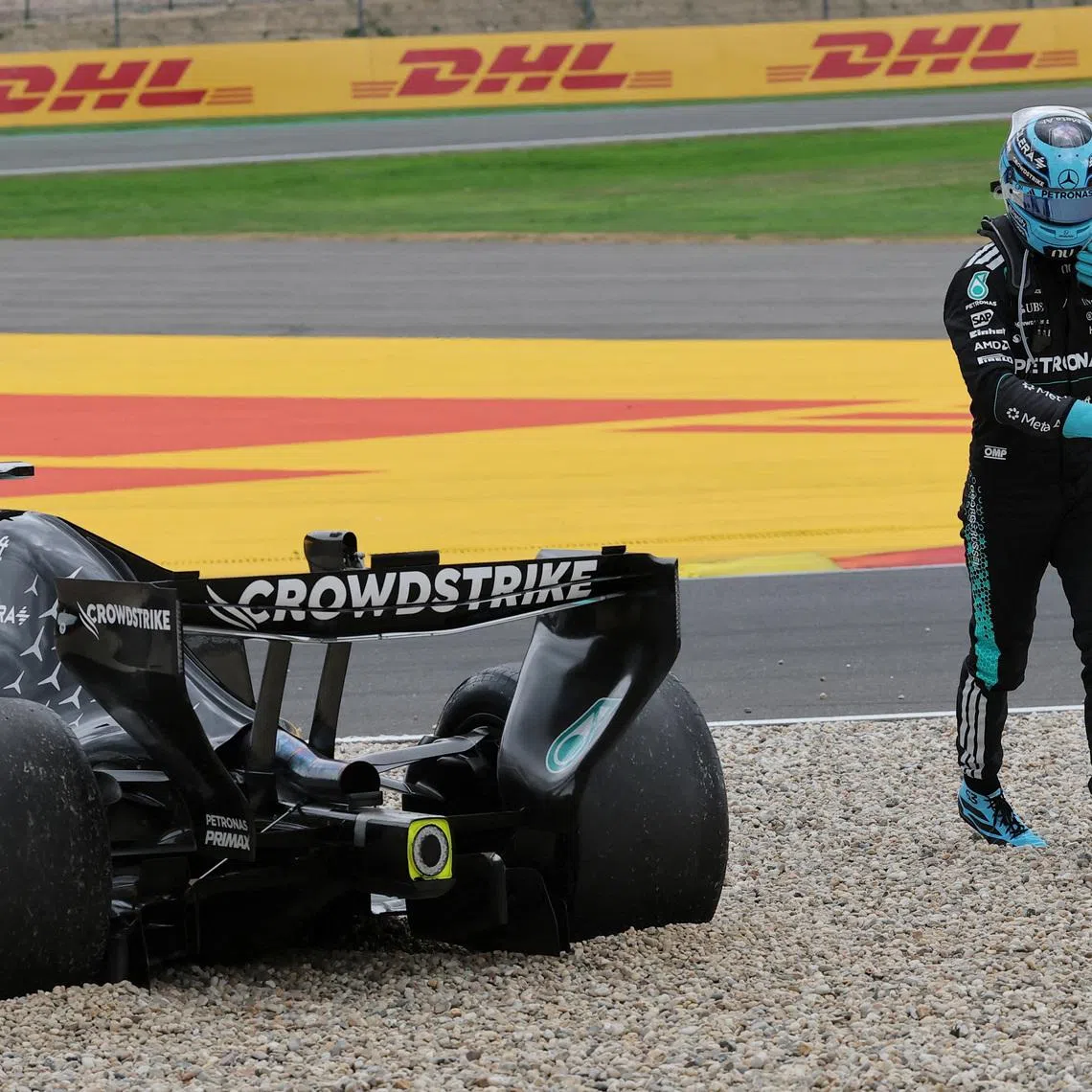Formula One F1 - Belgian Grand Prix - Circuit de Spa-Francorchamps, Stavelot, Belgium - July 19, 2026 Mercedes' George Russell reacts after retiring from the race REUTERS/Christian Hartmann