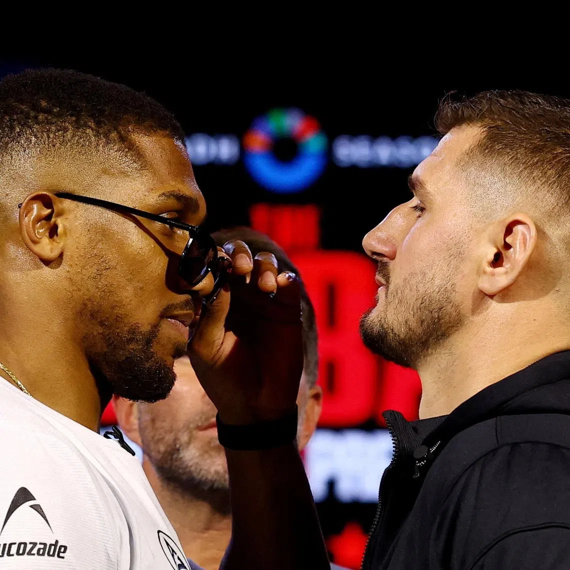 Boxing - Anthony Joshua and Kristian Prenga Press Conference - Exhibition White City, London, Britain - June 1, 2026 Anthony Joshua and Kristian Prenga face off during the press conference Action Images via Reuters/Matthew Childs