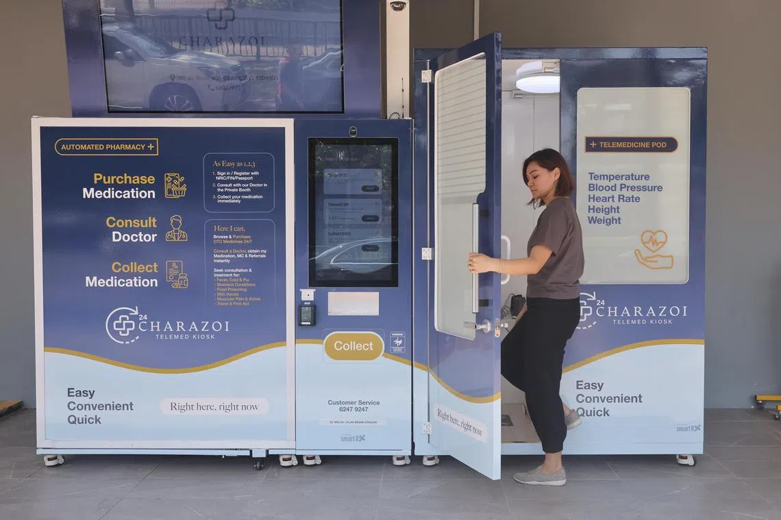 The kiosk comprises two main parts - the first is a vending machine which sells over-the-counter medicines round the clock.
