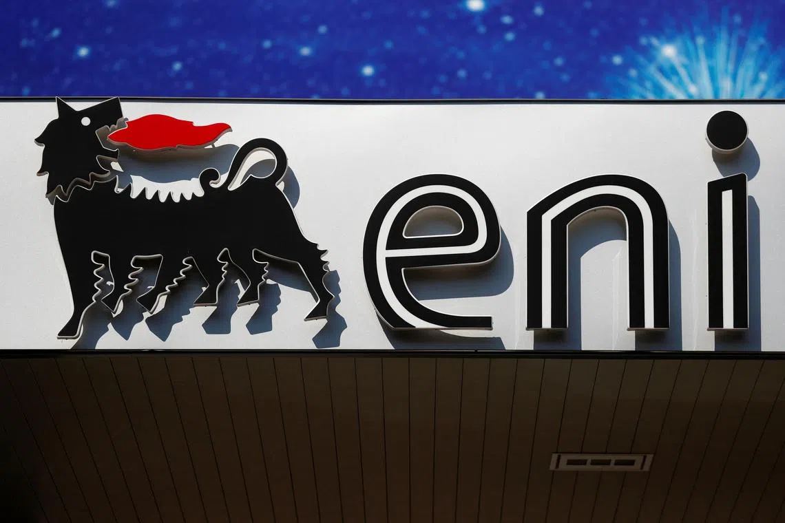 FILE PHOTO: The logo of Italian energy company Eni is seen at a gas station in Rome, Italy August 16, 2018.  REUTERS/Max Rossi/File Photo