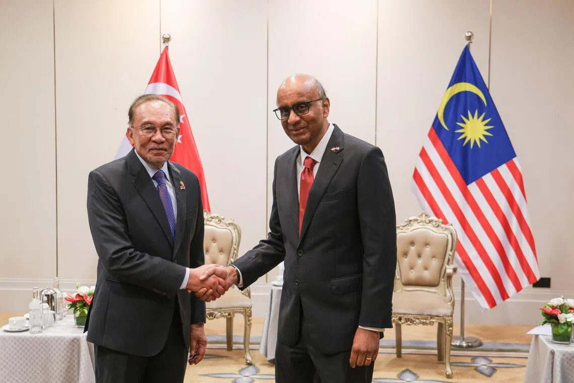 Malaysian Prime Minister Anwar Ibrahim calling on Singapore President Tharman Shanmugaratnam on July 13 in Kuala Lumpur.