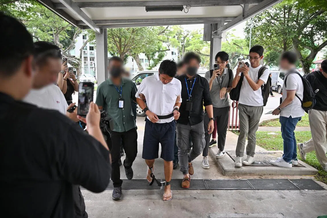 zyvape12 - ST20250912_202564000825. Ariffin Jamar. Scene of crime visit of suspect Derek Khor Boon Chun, the first person charged for possession of etomidate-laced vape pods under the Misuse of Drugs Act. 
Picture taken at Block 631 Ang Mo Kio Ave 4 on Sep 12, 2025.
ST PHOTO: ARIFFIN JAMAR