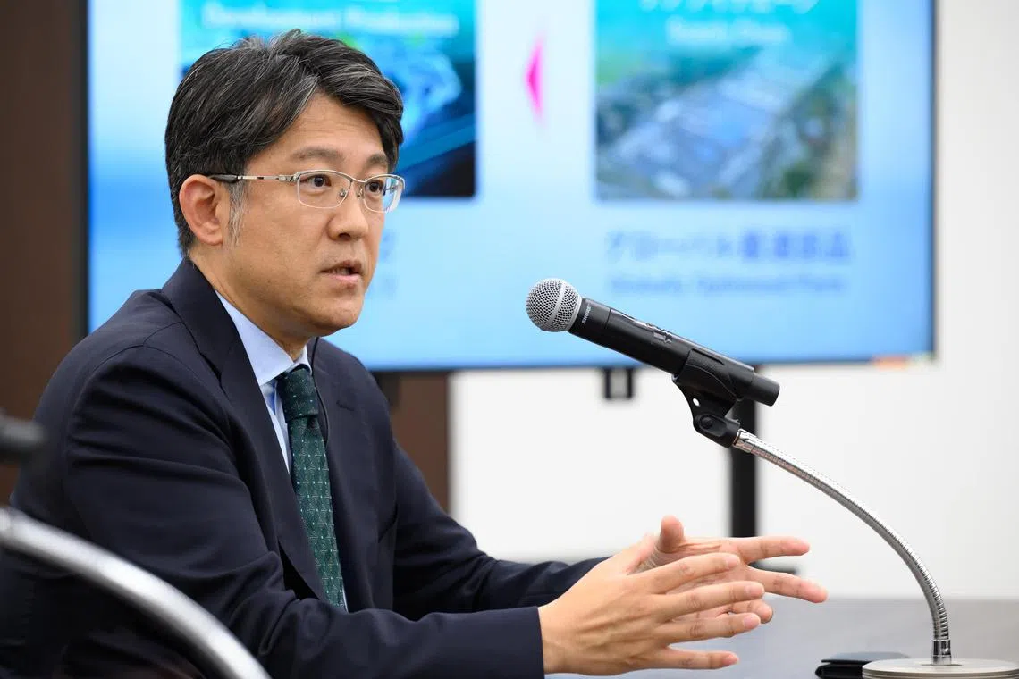 Toyota Motor CEO Koji Sato speaks to foreign media at Toyota's Tokyo headquarters on Friday, April 21, 2023.