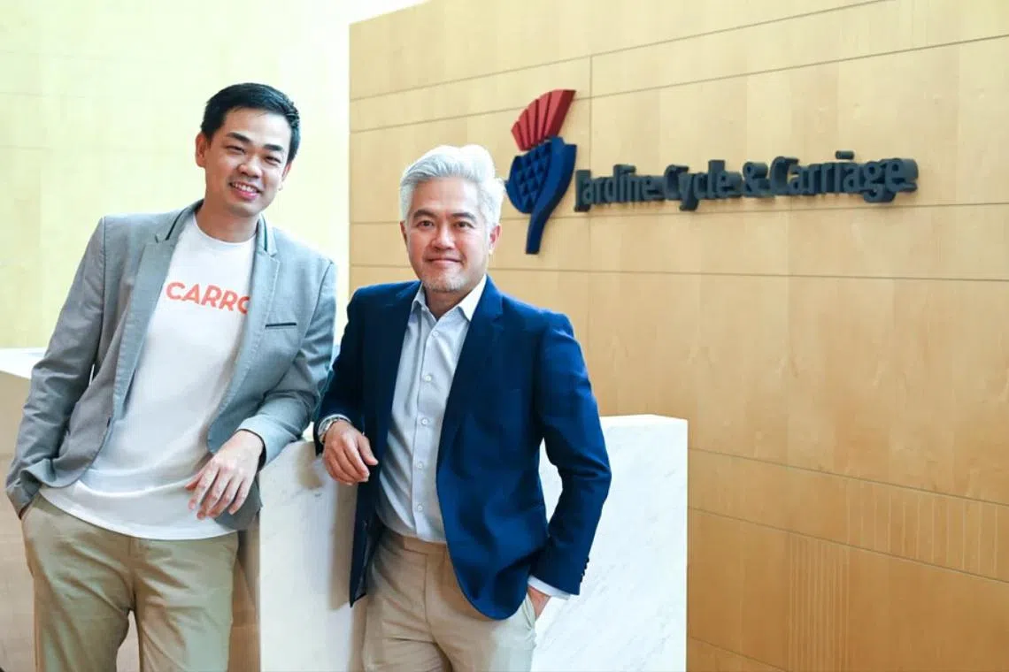 Carro CEO Aaron Tan (left) will join the board of Republic Auto, while Jardine C&C managing director of direct motor interests Wilfrid Foo (right) will join Carro's board. 