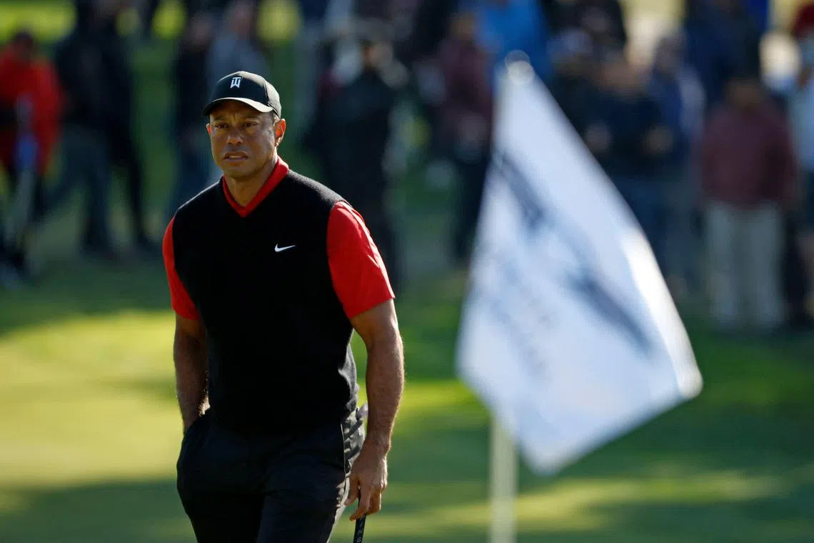 Tiger Woods looking on from the second green during the final round of the The Genesis Invitational at Riviera Country Club in California. 