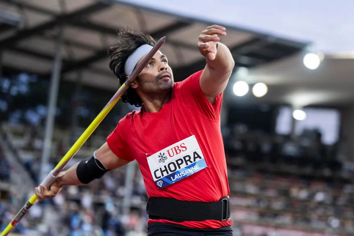 India’s javelin star Neeraj Chopra at the World Athletics Diamond League meeting in Lausanne, Switzerland on Aug 21, when he threw 88.05m for second place.