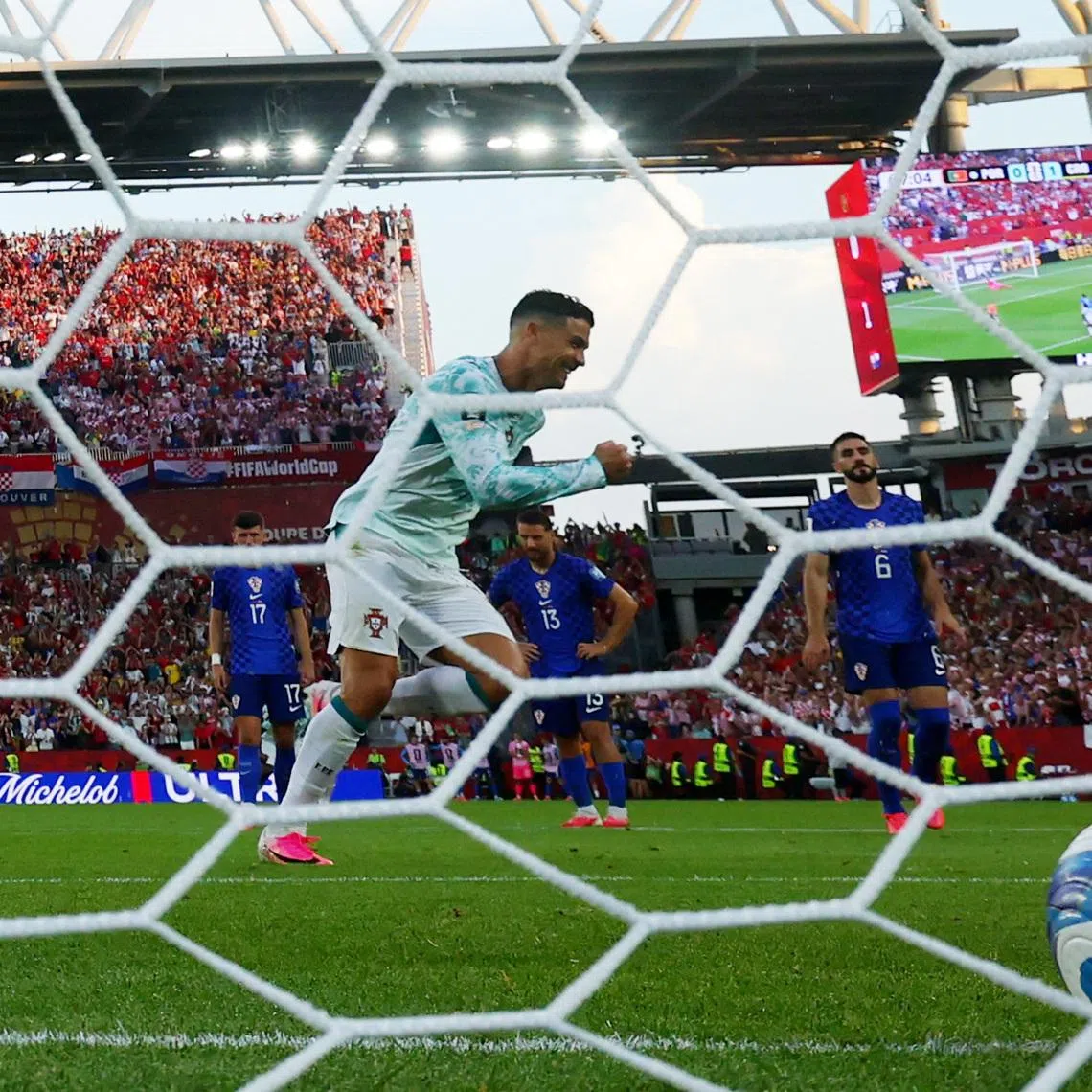 Soccer Football - FIFA World Cup 2026 - Round of 32 - Portugal v Croatia - Toronto Stadium, Toronto, Canada - July 2, 2026 Portugal's Cristiano Ronaldo celebrates scoring their first goal REUTERS/Mike Segar