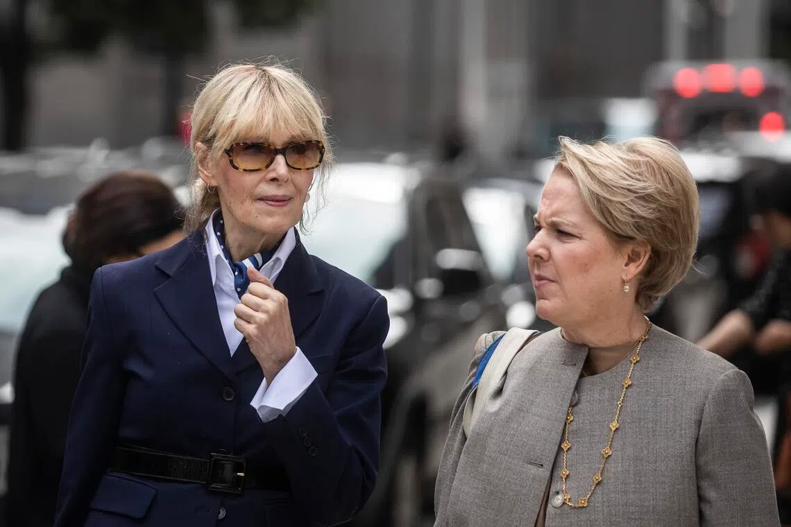 Ms E. Jean Carroll ( left) and lawyer Roberta Kaplan (right) leaving a courthouse on Sept 6, 2024. 