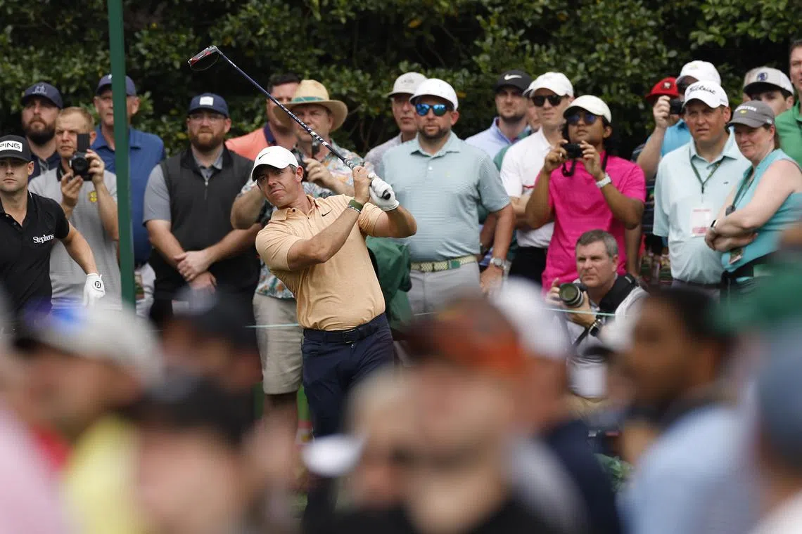 Rory McIlroy of Northern Ireland on the fifteenth hole during the second practice round of the Masters Tournament at the Augusta National Golf Club.