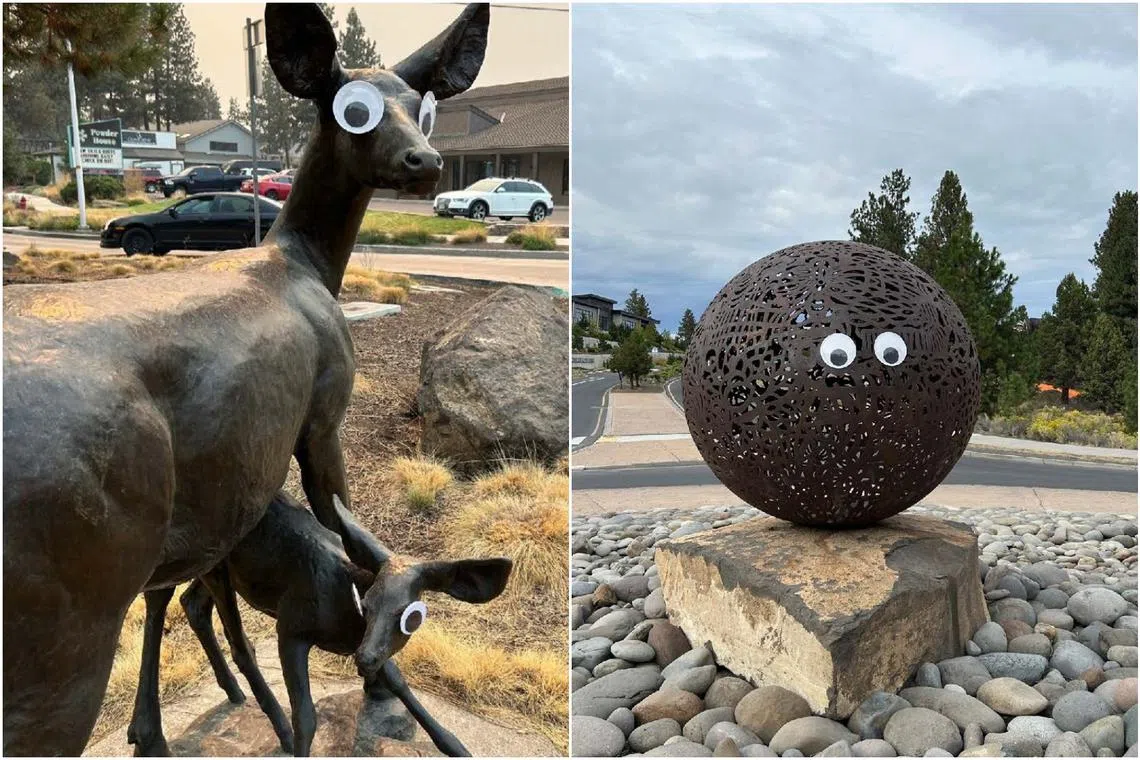 The central Oregon city of Bend has spent US$1,500 (S$2,020) to remove the googly eyes from seven of the sculptures.