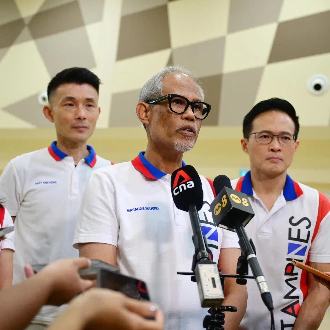 (From left) Dr Charlene Chen, second adviser to Tampines GRC Grassroots Organisations; Mr Baey Yam Keng, Senior Parliamentary Secretary for Transport of Singapore and Member of Parliament for Tampines GRC; Mr Masagos Zulkifli, Minister for Social and Family Development and Second Minister for Health, and Minister-in-Charge of Muslim Affairs; and Mr Desmond Choo, MP for Tampines GRC, during a doorstop interview at the Tampines Community Response Roundtable event on Oct 19. 

ST PHOTO: AZMI ATHNI