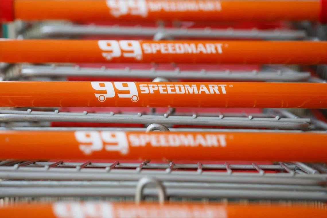 Trolleys at a 99 Speed Mart Retail Holdings Bhd convenience store in Kelana Jaya, Selangor, Malaysia, on Wednesday, Sept. 4, 2024. Shares of convenience-store chain 99 Speed Mart rallied more than 14% on their first day of trading after what was Malaysia's biggest initial public offering in seven years. Photographer: Samsul Said/Bloomberg