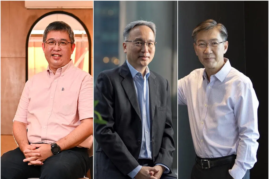 (From left) Associate Professor Kenneth Mak, Mr Pang Kin Keong and Mr Tan Chong Meng are the recipients of The Meritorious Service Medal (Covid-19). 