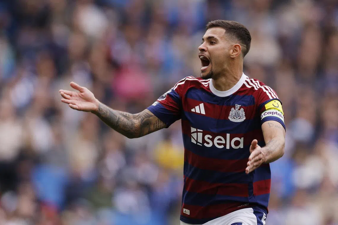 FILE PHOTO: Soccer Football - Premier League - Brighton & Hove Albion v Newcastle United - The American Express Community Stadium, Brighton, Britain - May 4, 2025 Newcastle United's Bruno Guimaraes reacts Action Images via Reuters/Andrew Couldridge/ File Photo