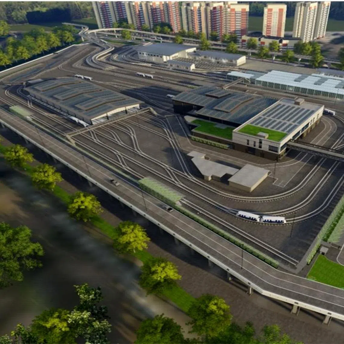 An artist's impression of the expanded Sengkang-Punggol LRT depot.