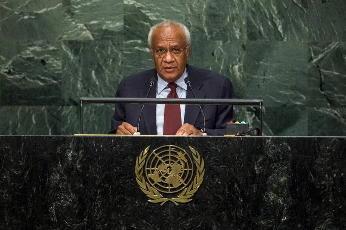 Prime Minister Meltek Sato Kilman Livtuvanu of Vanuatu addresses attendees during the 70th session of the United Nations General Assembly at the U.N. Headquarters in New York, September 30, 2015.  REUTERS/Eduardo Munoz/File Photo
