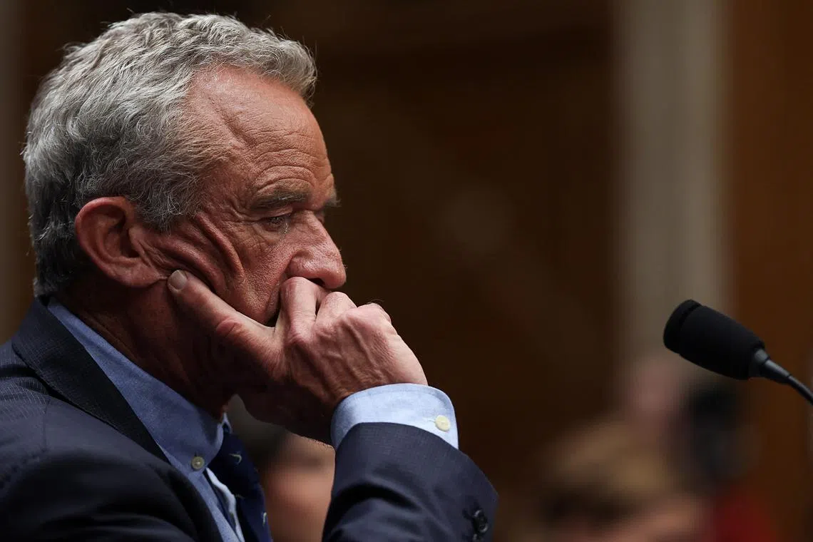 FILE PHOTO: U.S. Health and Human Services (HHS) Secretary Robert F. Kennedy Jr. attends a Senate Health, Education, Labor & Pensions Committee hearing on the Department of Health and Human Services budget, on Capitol Hill in Washington, D.C., U.S., May 14, 2025. REUTERS/Leah Millis