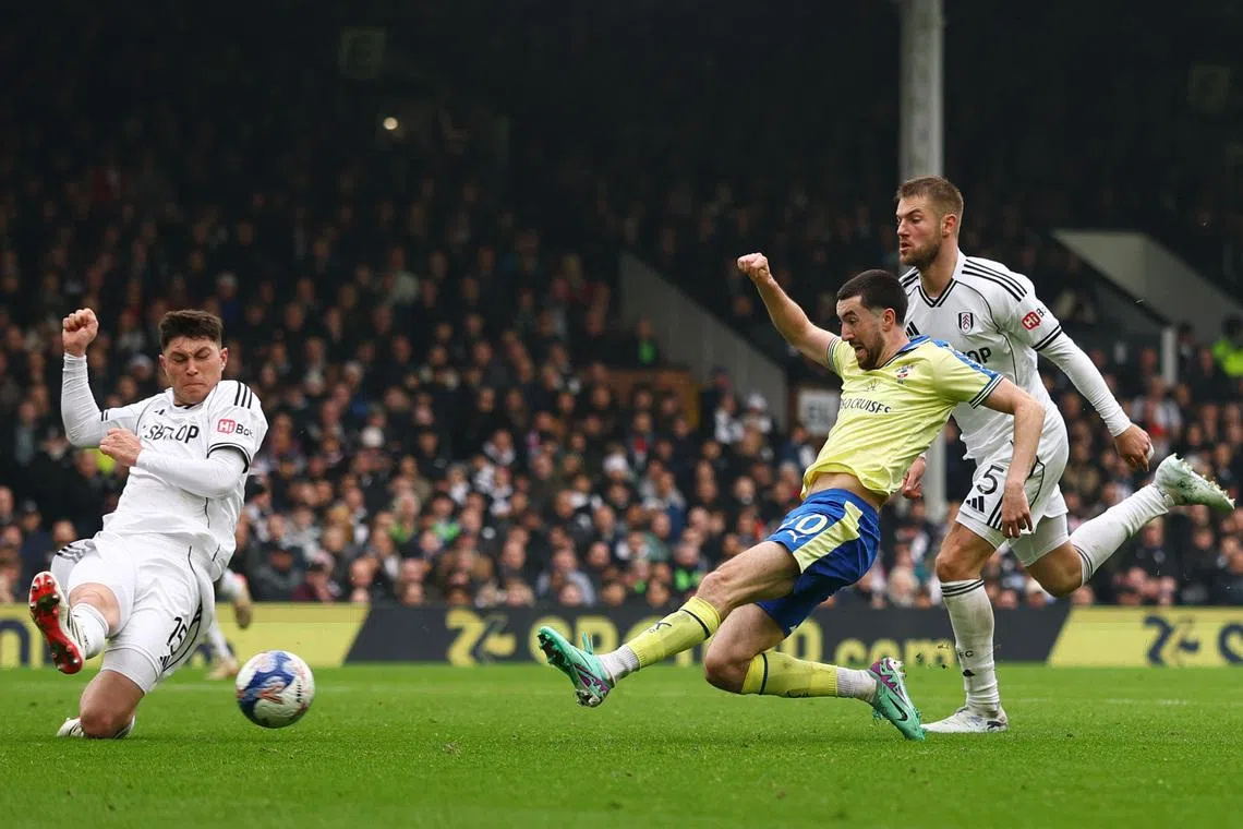 Soccer Football - FA Cup - Fifth Round - Fulham v Southampton - Craven Cottage, London, Britain - March 8, 2026 Southampton's Finn Azaz shoots at goal Action Images via Reuters/Matthew Childs