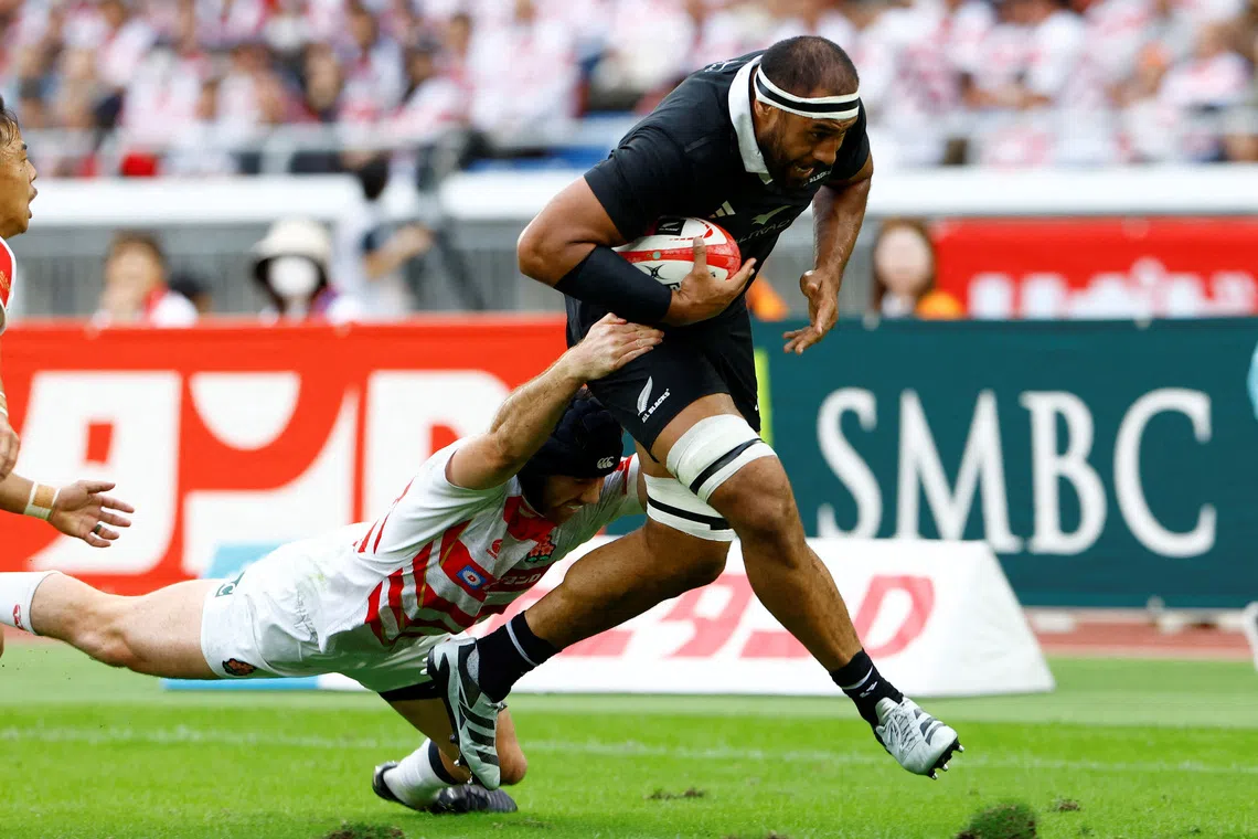 FILE PHOTO: Rugby Union - Japan v New Zealand - Yokohama International Stadium, Yokohama, Japan - October 26, 2024 New Zealand's Patrick Tuipulotu in action REUTERS/Kim Kyung-Hoon/File Photo
