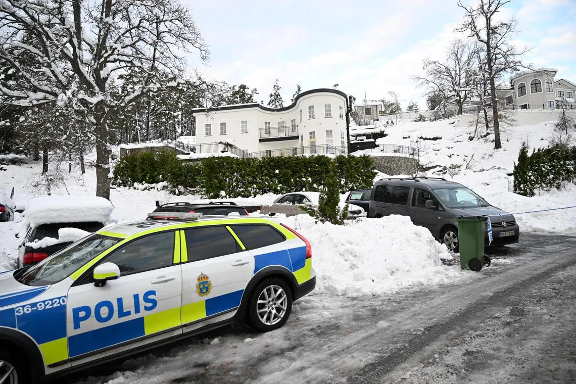 A view of a house where the Swedish Security Service arrested two people on suspicion of espionage, in the Stockholm area.
