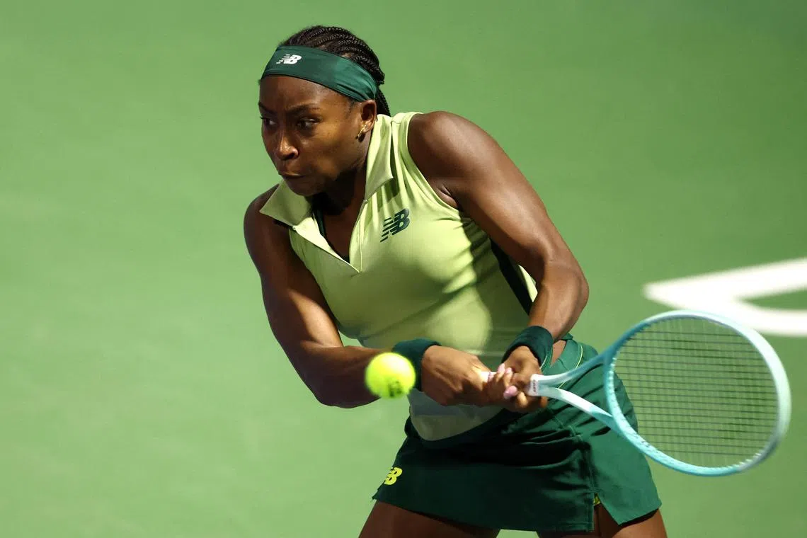 Coco Gauff of the US in action against compatriot McCartney Kessler in Dubai.
