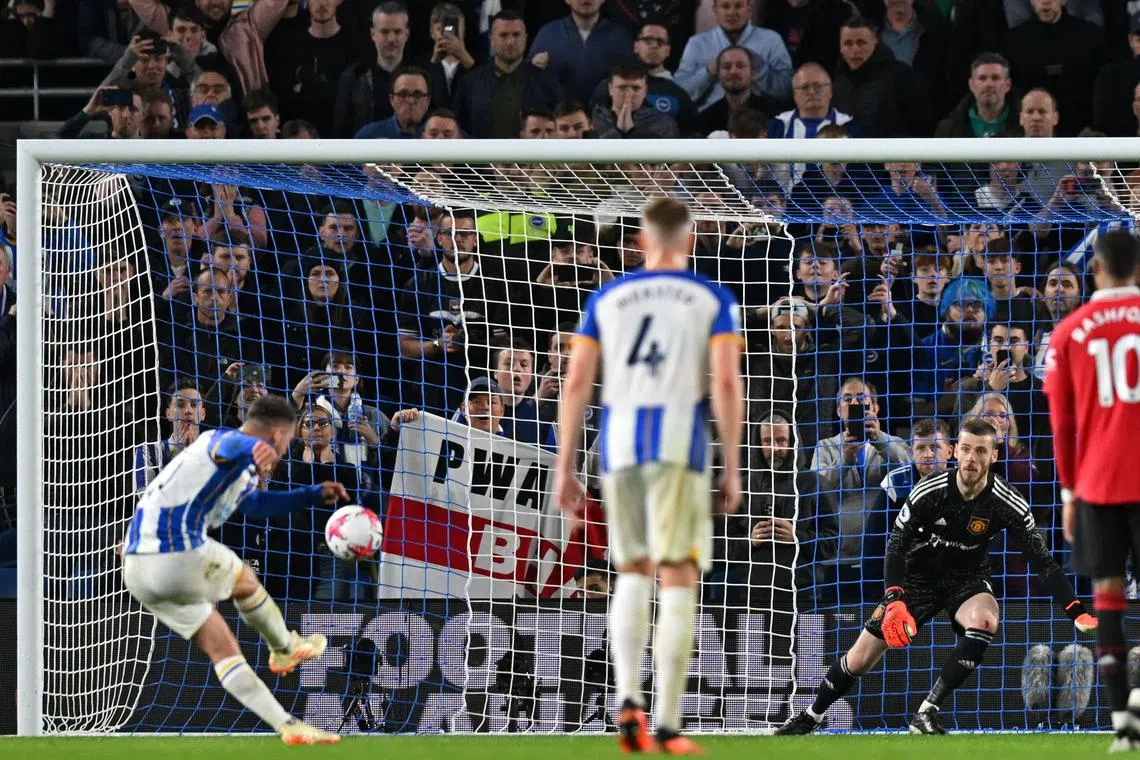 Brighton's Argentinian midfielder Alexis MacAllister scores their goal from the penalty spot.
