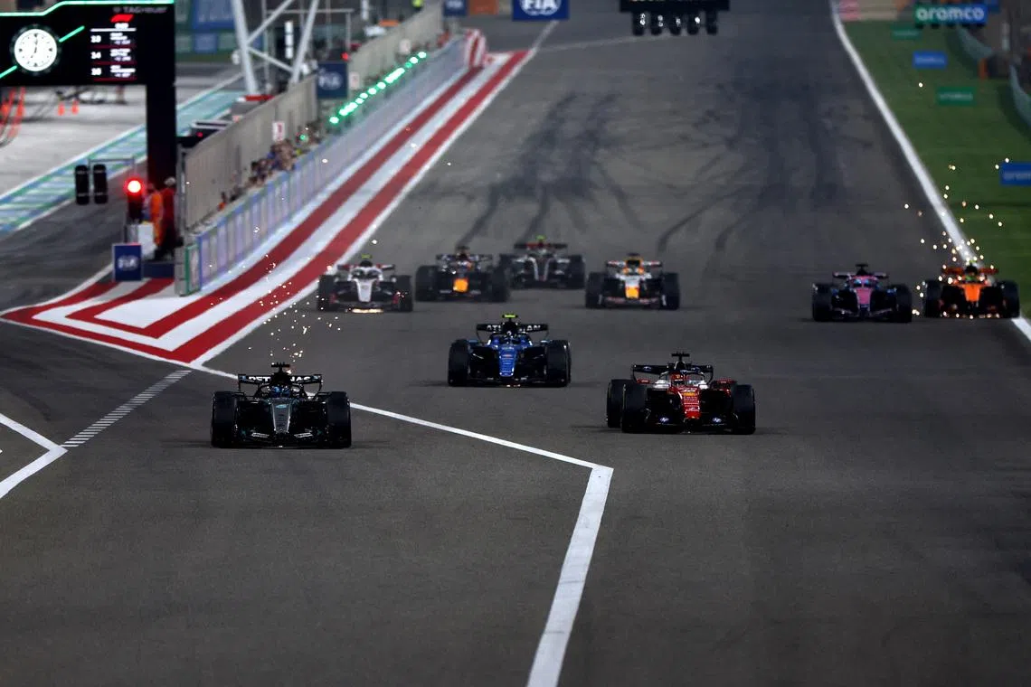 Formula One F1 - Pre Season Testing - Bahrain International Circuit, Sakhir, Bahrain - February 20, 2026 General view of a practice start of a race during pre season testing REUTERS/Hamad I Mohammed