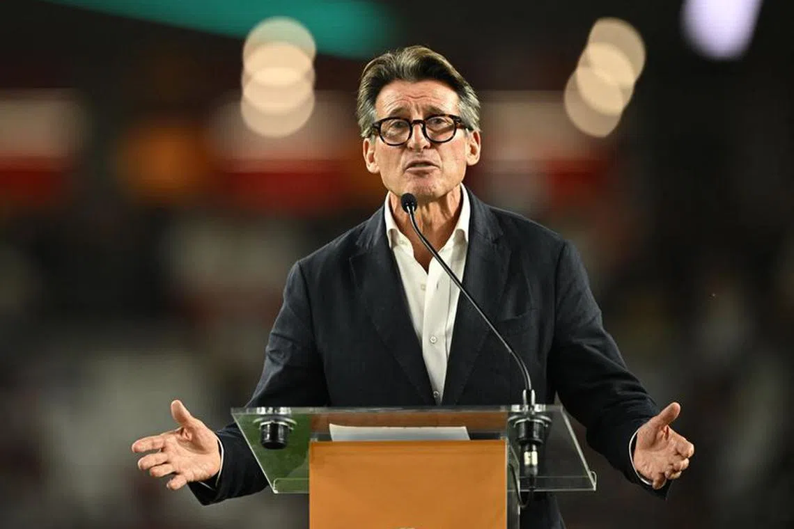 Athletics - World Athletics Championship  - National Athletics Centre, Budapest, Hungary - August 27, 2023  World Athletics President Sebastian Coe gives a speech during the closing ceremony REUTERS/Dylan Martinez/File photo