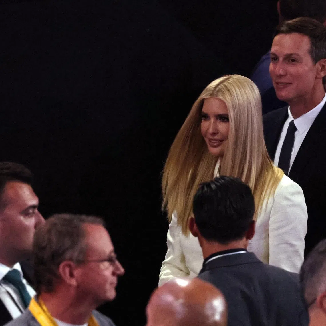 Jared Kushner and Ivanka Trump walk on Day 4 of the Republican National Convention (RNC), at the Fiserv Forum in Milwaukee, Wisconsin, U.S., July 18, 2024. REUTERS/Jeenah Moon