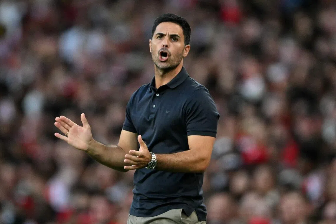 Arsenal’s Spanish manager Mikel Arteta reacts during the pre-season match between Arsenal and Como 1907 at the Emirates Stadium in London on Aug 8.