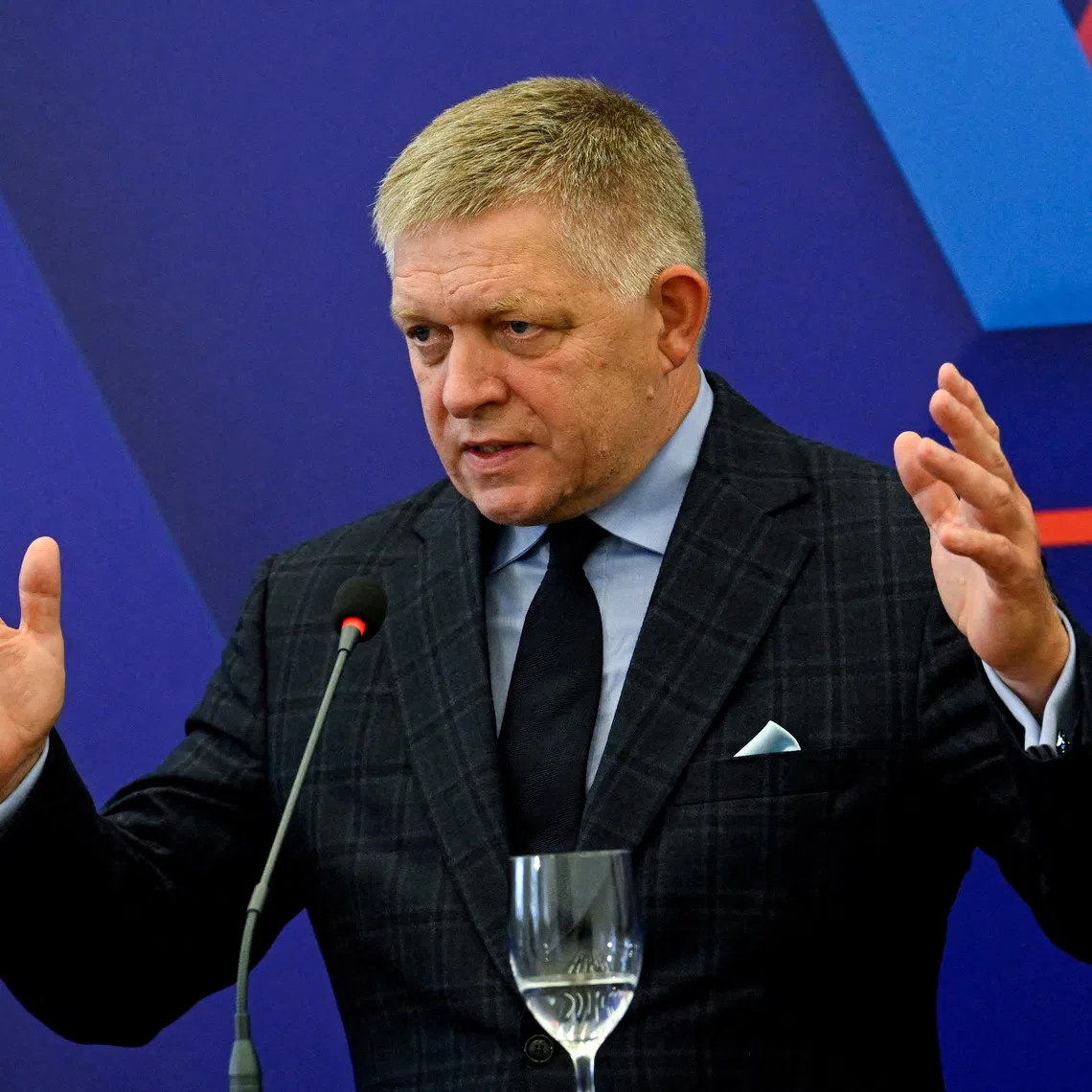 FILE PHOTO: Slovak Prime Minister Robert Fico attends a press conference at Bratislava Castle, Bratislava, Slovakia, September 10, 2026. REUTERS/Radovan Stoklasa/File Photo