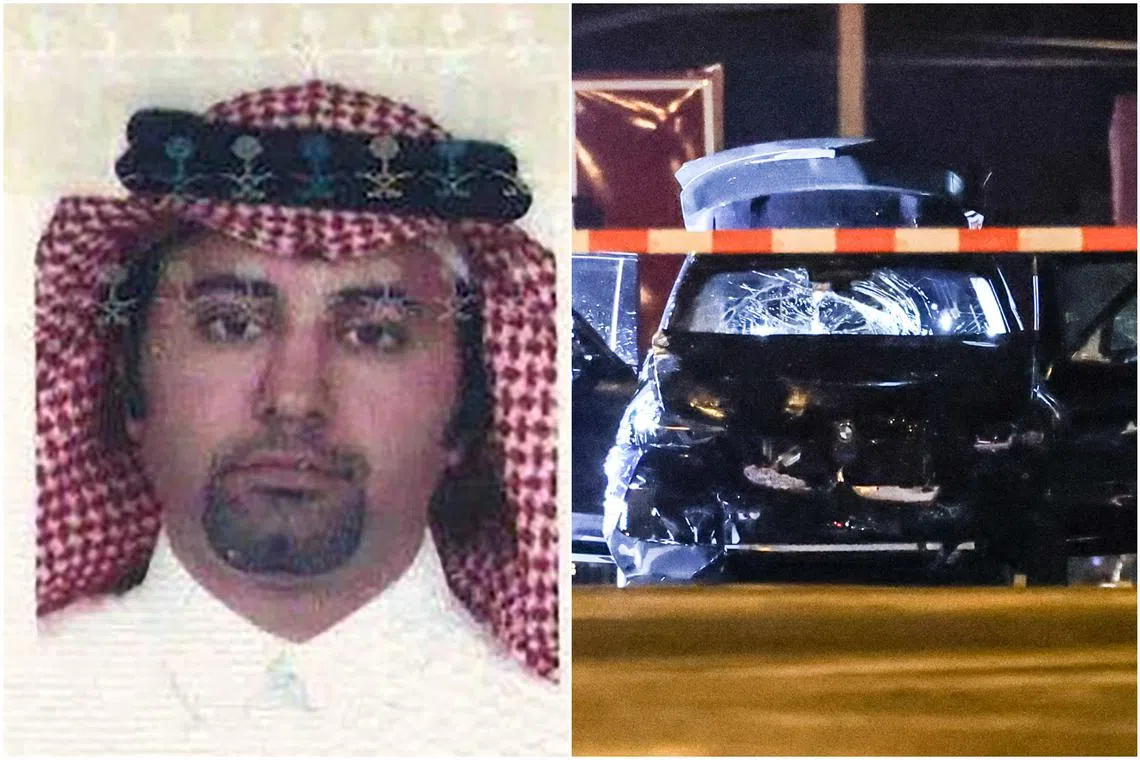 The suspect, 50-year-old psychiatrist and anti-Islam activist Taleb al-Abdulmohsen, was arrested at the scene next to the heavily damaged car.
