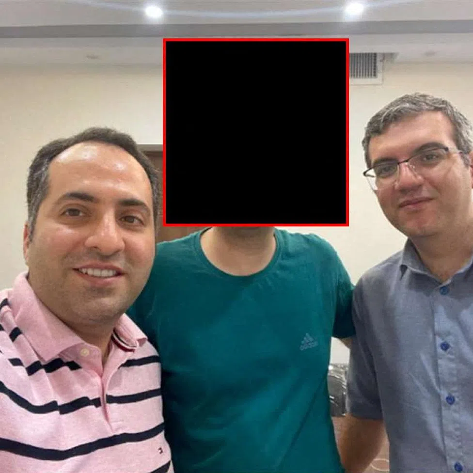 Mahdi Sadeghi, a dual U.S.-Iranian national, appears in an 2024 photo that federal prosecutors in Boston, Massachusetts, U.S., obtained from his phone and included in a court filing on January 13, 2025 that depicts Sadeghi with two other individuals, including Mohammad Abedini. U.S. Department of Justice/Handout via REUTERS.
