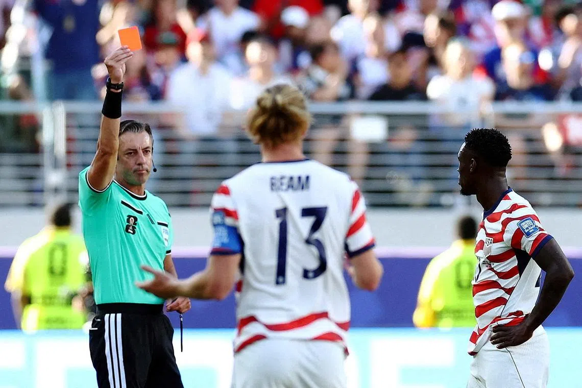 US striker Folarin Balogun was sent off against Bosnia and Herzegovina.