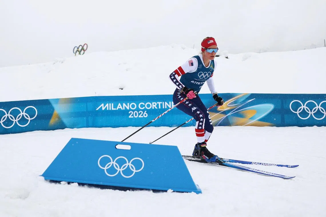 Milano Cortina 2026 Olympics - Cross-Country Skiing Training - Tesero Cross-Country Skiing Stadium, Lago, Italy - February 04, 2026 Jessie Diggins of United States during the training REUTERS/Kai Pfaffenbach