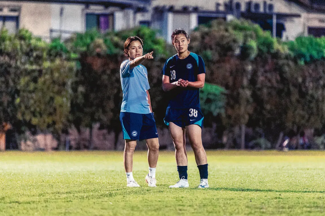 The Singapore national women's football team have got off to a winning start under new coach Mihoko Ishida (left), as they beat hosts Indonesia through goals from Danelle Tan (right) and Nicole Lim.