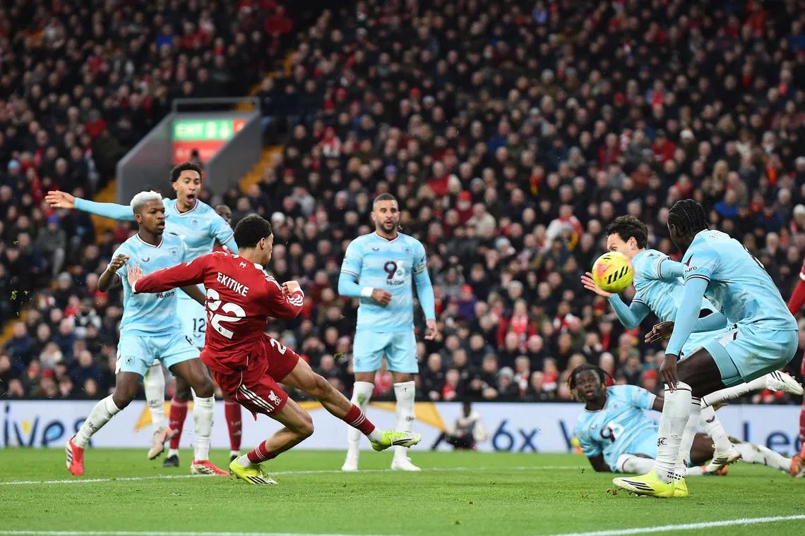 Soccer Football - Premier League - Liverpool v Burnley - Anfield, Liverpool, Britain - January 17, 2026 Liverpool's Hugo Ekitike scores a goal that is later disallowed REUTERS/Peter Powell