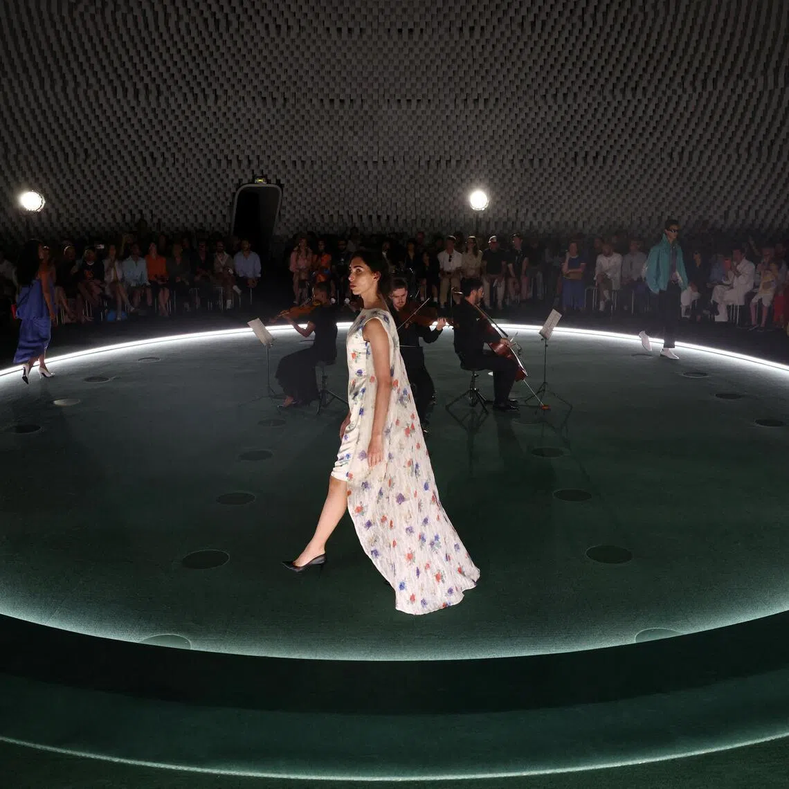 Models presenting creations from the Willy Chavarria Spring-Summer 2027 collection show during Men’s Fashion Week in Paris in June.
